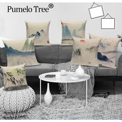 Vintage Scenery Home Decor Sofa Cushion Cover Scenic Mountain Throw Pillow Case Landscape Linen Decorative Pillows Cases Cojines