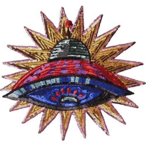 GUGUTREE embroidery Sequins big ufo patches star patches badges applique patches for clothing ZK-14