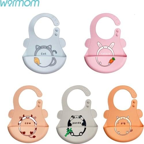 Warmom Baby Bibs Adjustable Animals Waterproof Silicone Feeding Baby Saliva Newborn Cartoon Aprons Bibs Food Grade Silicagel