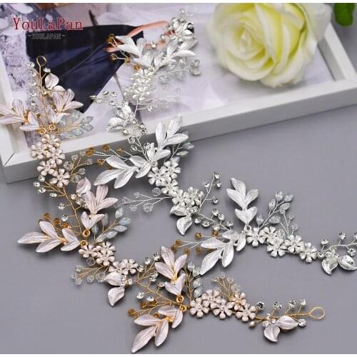 YouLaPan HP278 Hot Sale Crystal Headpieces for Bride Headband Wedding Sparkle Rhinestones Headbands Alloy Leaf Bridal Hair Piece