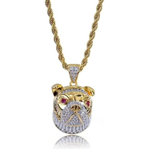 Hip Hop Jewelry 18k Gold Plated Zirconia Simulated Diamond Iced Out Chain Pet Dog Head Pendant Necklace for Men Charm Gifts