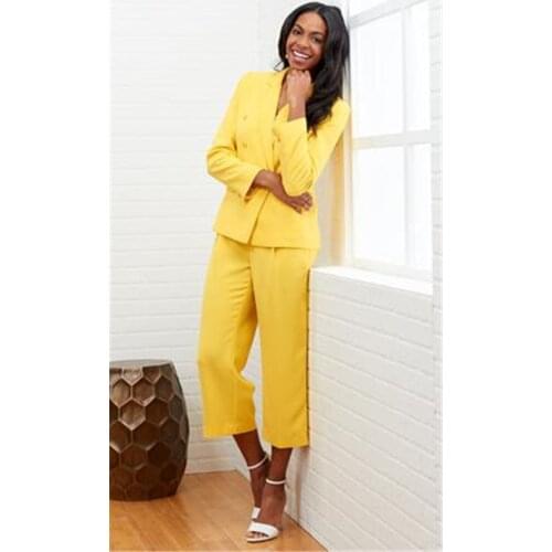 Yellow Women Pantsuit Jacket Women Fashion Long Sleeve Suit Women Tailored Collar Jacket Suits Female Ladies