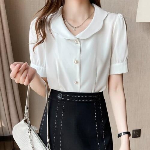2021French sweet Women Blouse Summer Short Sleeve Casual Elegant Tops Female Clothing White Shirts