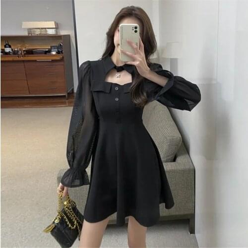 Women Black Gothic Empire Mini Dress 2021 Lady Hollow Ruffles Mesh Spliced Flare Sleeve Cool Dresses Plus Size 4XL Streetwear