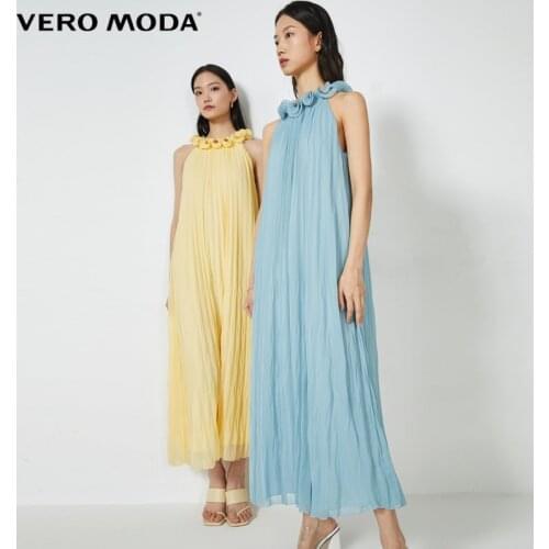 Vero Moda Women Vintage Pleated Chiffon Pleated Long Sleeveless Chiffon Dress | 32027A505