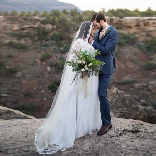 Plus Size Wedding Dresses Lace Tulle 3/4 Long Sleeve Round Neck Robe de mariee A Line Floor Length Elegant 2020 New Bridal Gowns