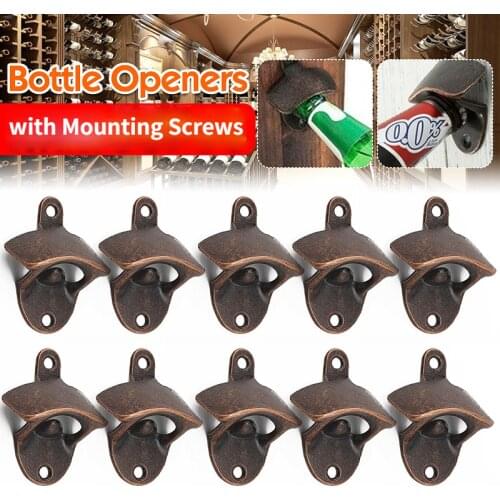 10/5 Pack Retro Vintage Bottle Opener with Mounting Screws Wall Mounted 4 Colors Rustic Beer Opener Set for Kitchen Cafe Bars