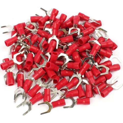 100PCS SV1.25-6 Red Terminal Cold pressed terminals Cable Wire Connector spade crimp spade terminal connector