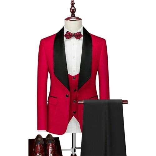 2021 Brand Men Tuxedo Suit red M-5XL Shawl Collar 3 Pieces Dress Suit Slim Fit Groom Wedding Suits for Men Formal
