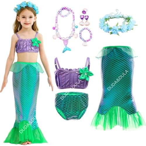 2021 Mermaid Tail Swimming Costumes Cosplay For Holiday Beach Clothes Mermaid Swimsuit for Kids Swimwear Sets Swimmable Dresses