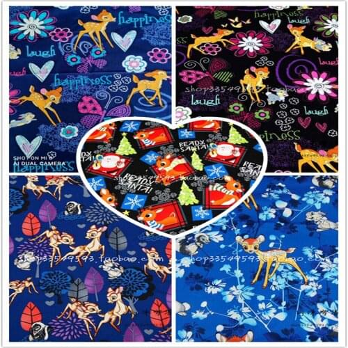 Disney Bambi Thumper Flower Print Black 100% Cotton Fabric for Girl Clothes Hometextile Cushion Cover Backpack Needlework DIY