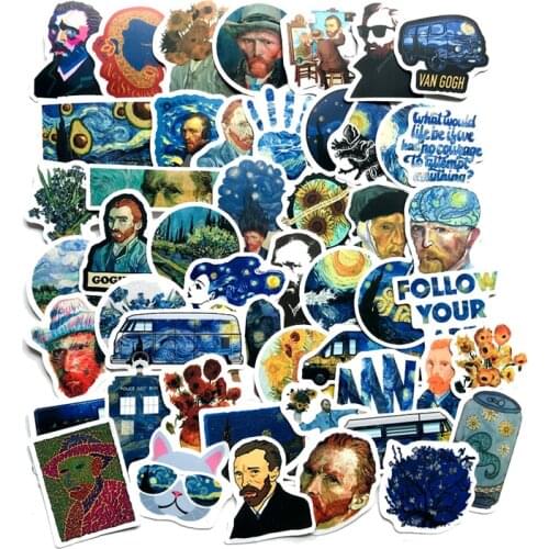 50PCS Vincent Willem Van Gogh Stickers Art Painter Painting Sunflower Sticker For Car Helmet Guitar Luggage Laptop Skateboard