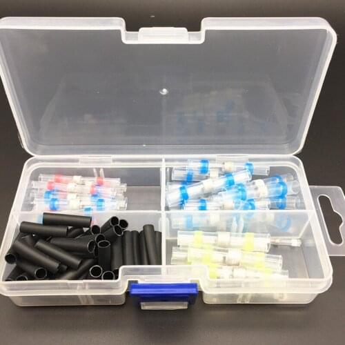90pcs Shrinkage Solder Sleeve Heat Shrink Tube Butt Terminal Wire Splice Connector With Box 5 Colors