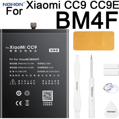 Nohon Battery For Xiaomi Mi CC9 CC9E BM4F 3940-4030mAh High Capacity Built-in Phone Li-polymer Batteries For Mi CC9 CC9E + Tools