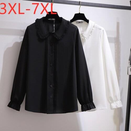 New autumn winter ladies plus size tops for women large blouse long sleeve loose casual black chiffon shirt 3XL 4XL 5XL 6XL 7XL