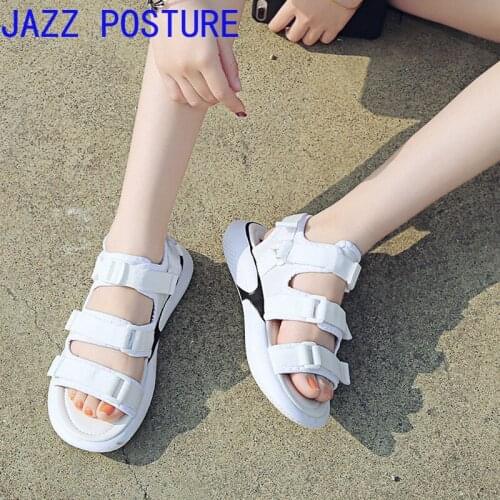 Ladies Sandals on the Platform White Velcro Sandals with Velcro 2021 Flat Sandals Summer w165