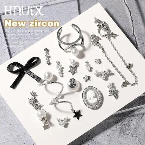 HNUIX 1 piece high end Pendant Chain 3D alloy butterfly nail art zircon pearl metal nail DIY accessories nail decoration