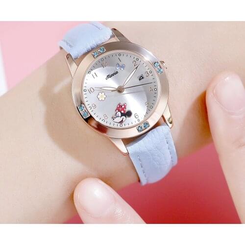 Disney Cartoon Minnie Girl Watch Women Calendar Gift Quartz Cute Crystal Kids Watches Children Clock Gifts Birthday Present