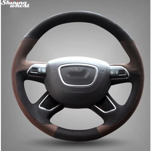 BANNIS Hand-stitched Black brown Suede Steering Wheel Cover for Audi A3 (8V) A4 (B8) A8 (D4) Q3 Q5 A6 (C7) Q7