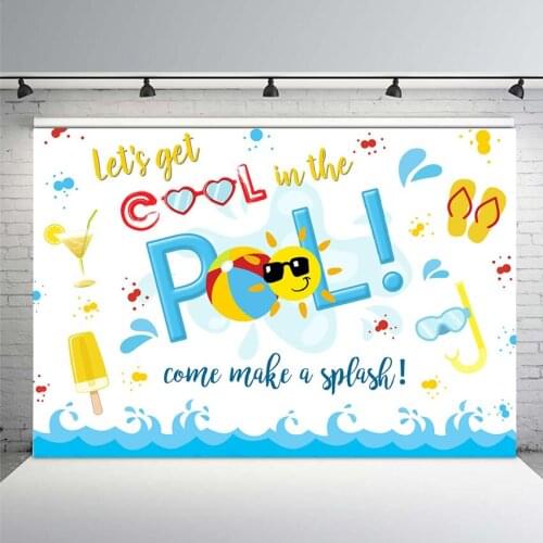 Happy Birthday Photography Backdrop Kids Summer Swim Sunglass Drink Flower Background Shiny Stars Baby Party Banner Decoration