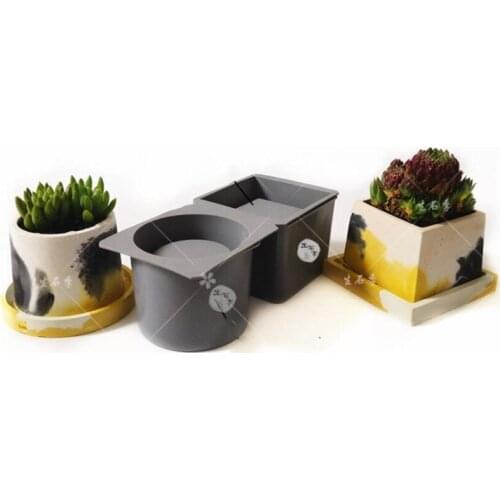 Flower Pot Mold Round Square Silicone Plastic DIY Cement Succulent Vase