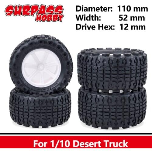 Surpass Hobby 4PCS 110mm RC Short Course Monster Truck Wheel Rim Tire Set 12mm Hub Hex for 1/10 RC Traxxas Remote Control Truggy