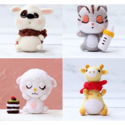 Creative Handmade Pets Toy Doll Wool Felt Needle Poked Kitting DIY Cute Animal Non-Finished Wool Felting Material
