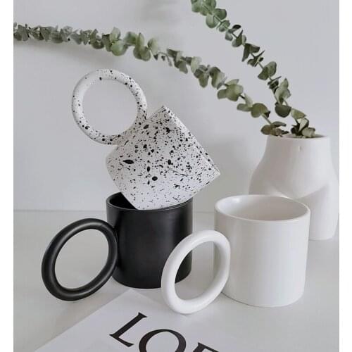 Creative Ceramics Mugs Big Round Handgrip Solid Color Simple Coffee Mug Vintage Style Milk Tea Cups Office Drinkware Best Gift