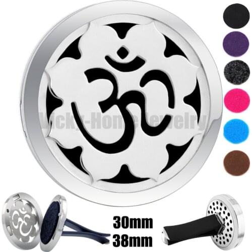 Lotus and OM Magnet Diffuser 316 Stainless Steel Car Aroma Locket Free Pads Essential Oil Car Diffuser Lockets