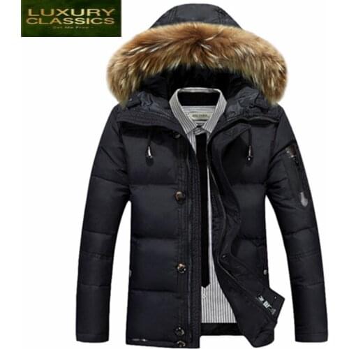 Winter Warm 2021 Thick Jacket Men Casual White Duck Down Jackets Coats Raccoon Fur Hooded Black Parka Pluma Hombre CJ286