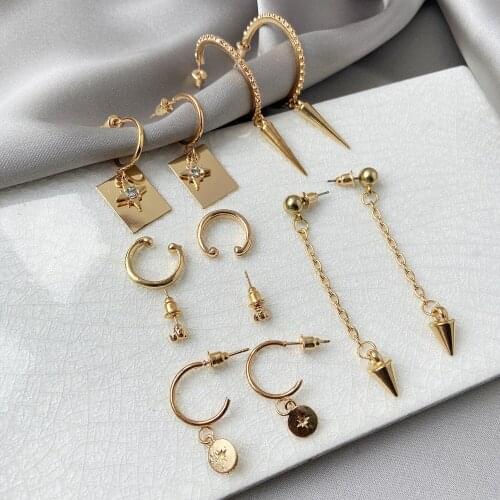 Han Zhishang Cross-border New Arrival Earings Set 6 Pairs Creative Simple Eight Awn Star Pointed Earings Set