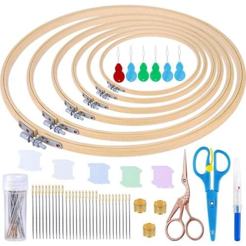 LMDZ 6 Pcs Cross Stitch Hoop, Embroidery Frame with 30 Pcs Embroidery Needle Large Eye Stitching Needles,6 Pcs Beading Needle