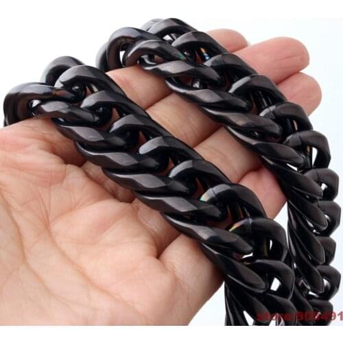 18mm Fashion Mens Hip Hop Jewelry Black Tone Stainless Steel Heavy Curb Cuban Necklace Chain 18"-40"