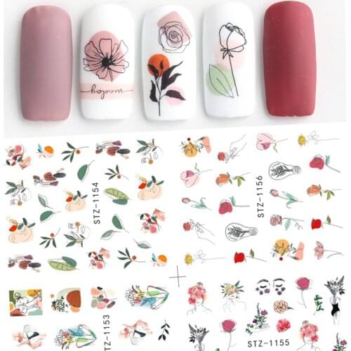 4pcs Water Transfer Decals Nail Art Leaf Decoration Abstract Human Face Pattern Slider Stickers Set Manicure Tips LYSTZ1137-1180