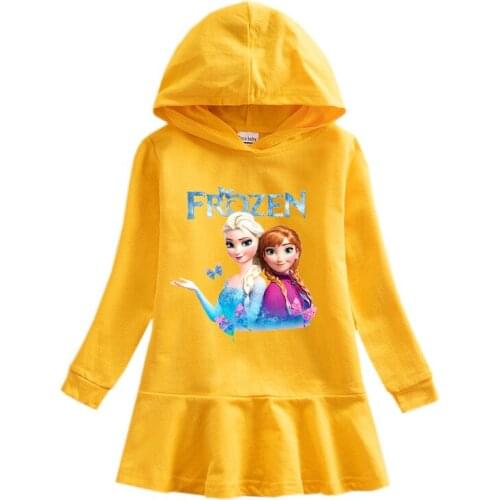 Disney Frozen Princess Elsa Dress For Baby Girls 100% Cotton Children Causal Hooded Collar Long Sleeves Dress Autumn Clothes