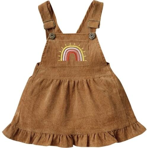 Hot Summer Baby Girls Dresses Princess Sleeveless Rainbow Printing Dress Corduroy One-piece Clothing Kids Clothing