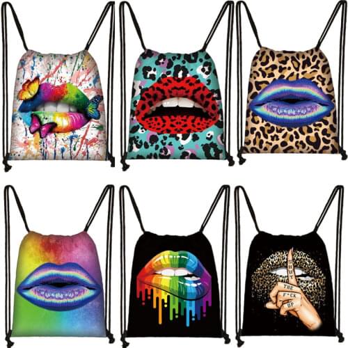 Sexy Lip Leopard Butterfly Print Bundle Pocket Girls Rainbow Women Storage Bag for Travel Ladies Book Shoes Bags