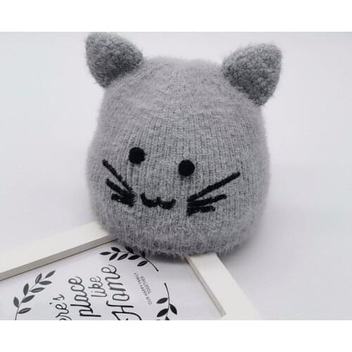 Newborn Caps Boys Girls Cartoon Happy Cat Winter Warm Knitted Caps Toddler Soft Wool Beanies 6M-2T