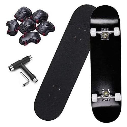 Skateboard 31"X8", 7-Layer Imported Maple Skateboard Double Rocker Type ABEC-7 Bearings, with Protective Gear and T Tools