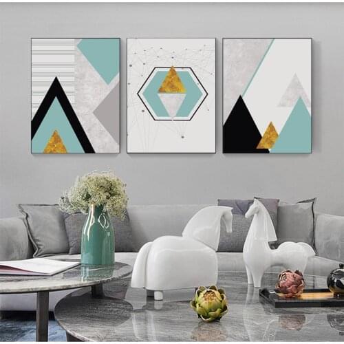 Modern Abstract Geometric Scandinavian Home Decor Light Blue Wall Art Canvas Canvas Painting Prismatic Triangle Picture Poster