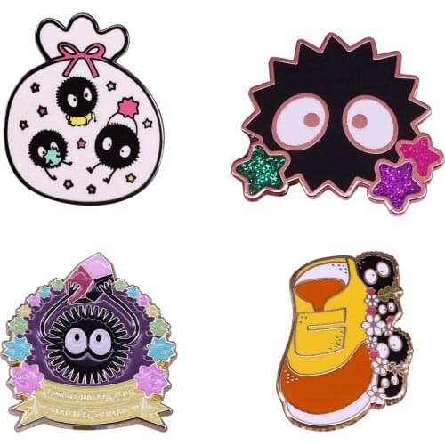 Studio Ghibli Soot Sprite Pin Adorable Ghosts Stars Brooch From Anime Film Spirited Away and Totoro