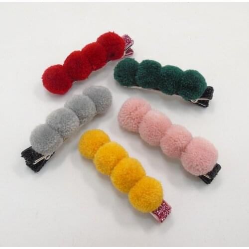 10pcs/lot Mustard Pom Pom Kid Hair Clip Dark Green Girl Kid Sweet Plush Ball Sweet Girl Barrette Princess Red Grey Hair Bun Grip