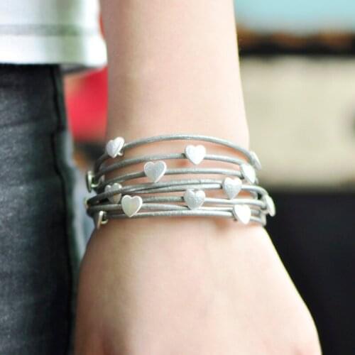 Blucome Fashion Multi-layer Leather Heart Shape Bracelet Magnet Clasp Bracelets Accessories For Women Men Party Daily Jewelry