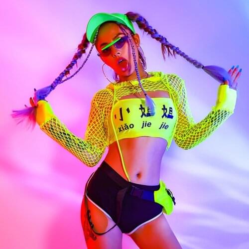 Hot Women Dj Costume Sexy Nightclub Hip Hop Fluorescent Suit Pole Dance Clothing Bar Gogo Lead Dancer Show Stage Costume BL5113