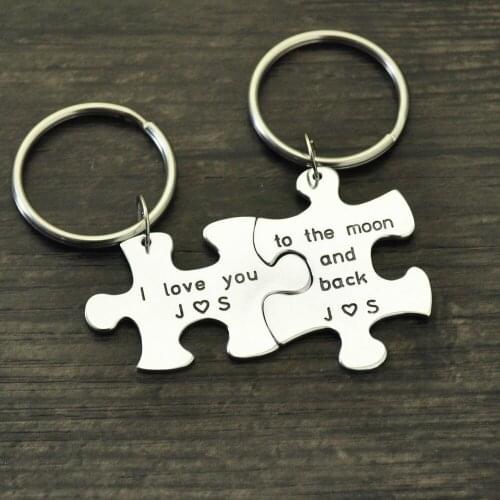 Engraved Keychain, Personalized Keychain,Couples Puzzle Piece Keychains, Anniversary Gift, Valentines Gift