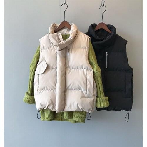 2020 Winter Coat Warm Stand Collar Women Fashion Cotton Down Vest Beige Tops Chaleco Mujer Gilet Casaco Feminino