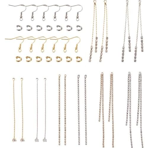 1Set Brass Cubic Zirconia Tassel Pendants Charms with Stainless Steel Earring Hooks Jump Rings DIY Jewelry Making Kits