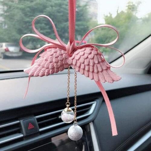 1pc Car Ornament Pendant Angel Wings Rearview Mirror Charm Car Auto Interior Rear View Mirror Decoration Dangle Trim Accessories