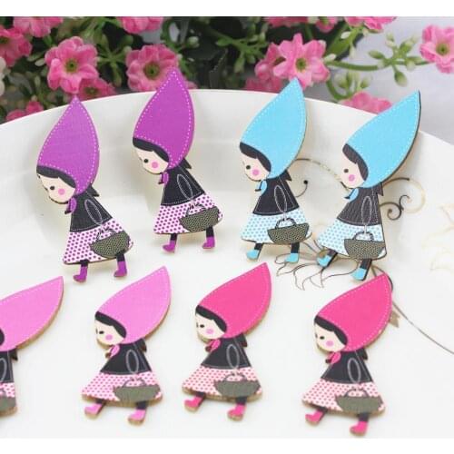 100pcs kawaii large sweet Riding hood Charm mixed colors wood flatback DIY supply for jewelry making 60*22mm D25
