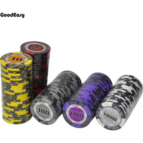 25PCS/Lot 14g Crown Wheat Texas Hold'em Clay Poker Chips Set with Trim Sticker Casino Club Metal Coins Wholesale price